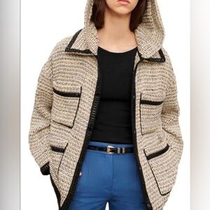 Maje Gakota Embellished Tweed Hooded Jacket Size 38 EU